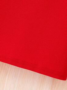 SHEIN Young Girl Solid Red Round Neck Fitted T-Shirt With Cap Sleeves, Suitable For Valentine's Day, Princess , Daily Wear, Vacation, Party - Red - View 5