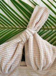 Soleia 女士度假镂空露背短款上衣，休闲夏日 - 杏色 - 查看 6