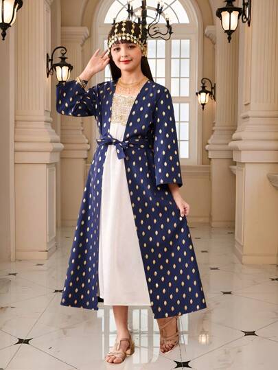 SHEIN 2 件套青少年女孩休闲装 - 长袖轻便外套和连衣裙套装