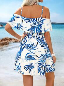 SHEIN VCAY Vacation Woven Printed Halter Bodycon Mini Dress For Women