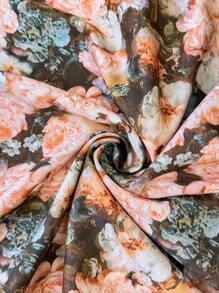 SHEIN Clasi Plus Size Vintage French Floral Rose Print Waisted A-Line Maxi Dress With Puff Sleeves & Ruffle Hem, Summer Easter Wear - Multicolor - View 9