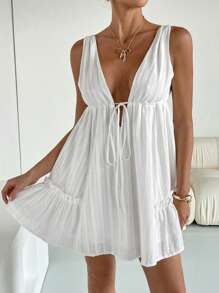 Siren Gaze 女式无袖前系带休闲迷你连衣裙 - 白色 - 查看 5