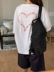 DAZY Camiseta de cuello redondo con estampado de corazón de manga corta de estilo minimalista para uso diario en verano, tops lindos