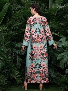 Al Najma Women's Ramadan Print Loose Elegant Casual Modest Kaftan - Green - View 2