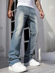 ROMWE MEN Street Life Jeans rectos casuales para hombres con bolsillos, para uso diario - Azul - Ver 5