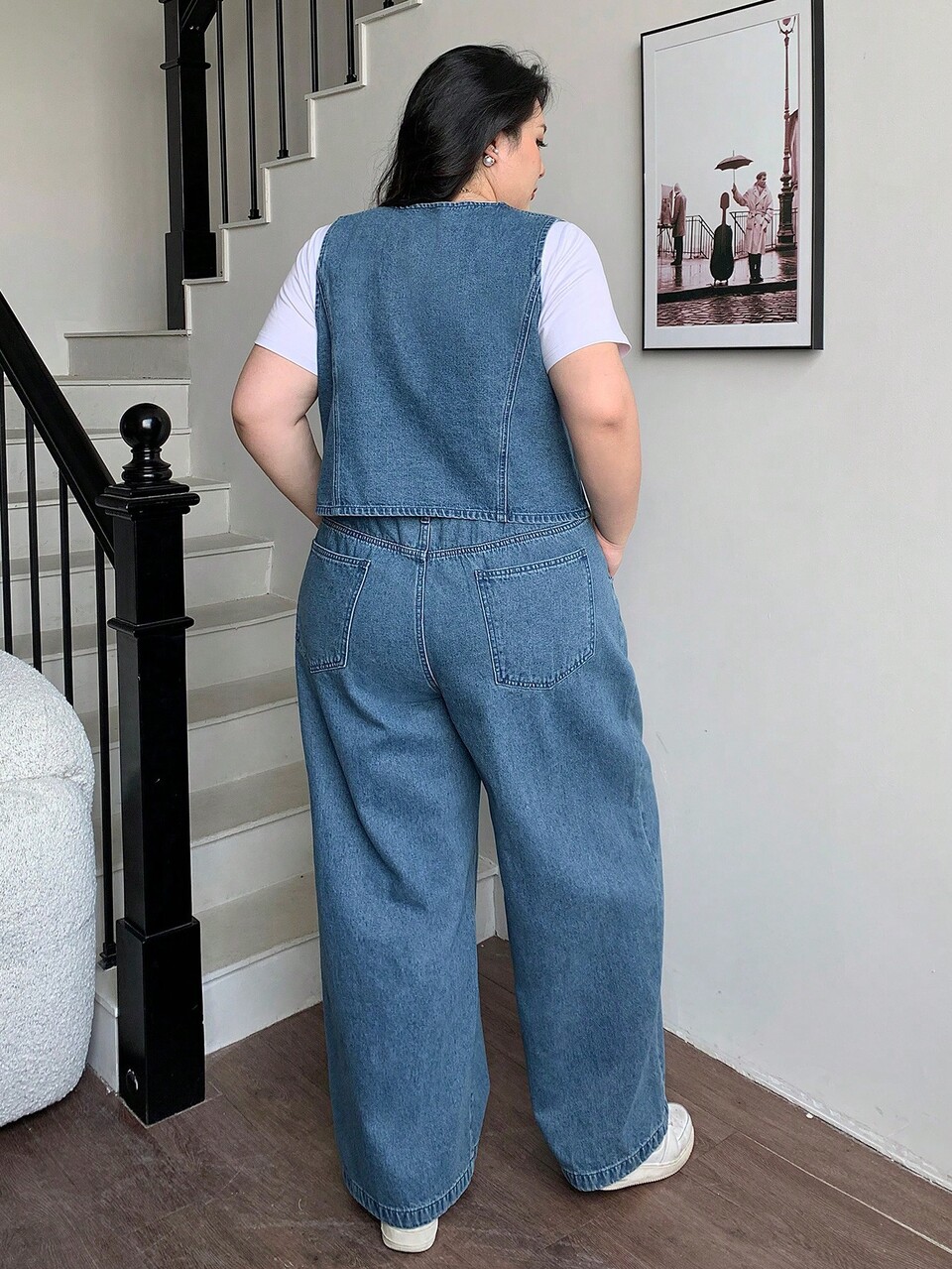 Dazy Plus 2pcs/Set Solid Color Washed Sleeveless Denim Jacket And Jeans Pants, Spring/Summer/Autumn