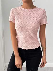 SHEIN Clasi Elegant Textured Fabric Short Sleeve T-Shirt, Spring/Summer