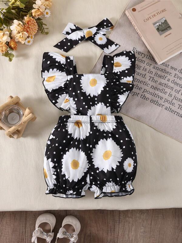 Macacão casual minimalista com estampa floral para bebês/meninas