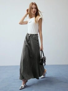 MOTF STUDIO STRASS DETAIL DENIM ROK MET VOOROVERGESNEDEN SNIJDEN