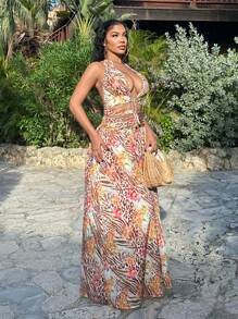 SHEIN SXY 女士露背系带花卉印花修身连衣裙 - 彩色 - 查看 4