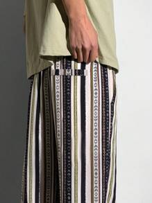 SHEIN Teen Boy Pocket Striped Minimalist Casual Long Pants, Everyday Wear - Multicolor - View 6