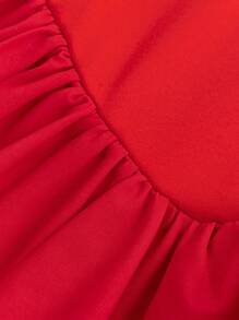 SHEIN Tween Girls Fitted Casual Short Sleeve Stand Collar Ruffle Hem Anti-Flashing Skater Dress - Red - View 4