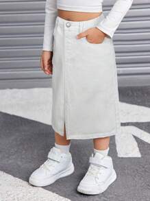 SHEIN TaviRue Young Girl Y2K Basic Black Y2K Denim Skirt,Cool Thanksgiving, Spring And Summer Casual Vacation Country Boho Wear, Beach Denim Skirt