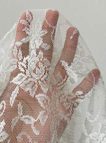 SHEIN Unity Romantic Lace Ruffle 3D Floral Decor Blouse - White - View 3