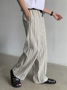 DAZY Men's Front-Tie Pocket Striped Casual Pants, Simple And Everyday Wear