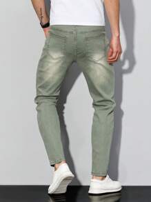 Manfinity Homme Plus Size Men's Casual Distressed Tapered Fit Jeans - Army Green - View 2