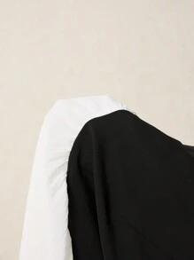 Zaforene 优雅拼色褶皱下摆无袖连衣裙，情人节服装，女士夏季连衣裙 - 白色 - 查看 9