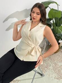 Firerie Áo vest buộc dây cổ điển, lịch sự, sang trọng, đi làm, đi chơi, kỳ nghỉ, trà chiều, hẹn hò, tiệc hòa nhạc, hơi gợi cảm, phong cách thời trang INS, cổ điển, bãi biển, ảnh, tốt nghiệp, trở lại trường, giáo viên, dành cho phụ nữ vào mùa thu/đông - Màu be - Xem 2