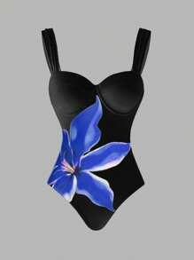 Swim Oasis 2pcs/Set Women 2025 Floral Print Camisole One-Piece Swimsuit With Cover-Up Skirt For Beach Holiday Summer - Multicolor - View 5