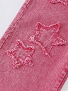 1pc Tween Girls Star Embroidered Straight Leg Pants - Hot Pink - View 7