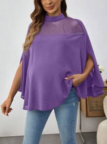 SHEIN Maternity Solid Color Stand Collar Bat-Wing Sleeve Loose Shirt