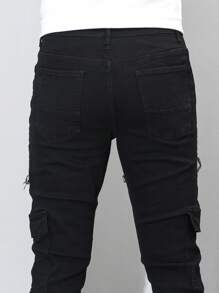 Manfinity Homme Men's Pocket Casual Versatile Skinny Denim Hoof Cut Pants - Black - View 8