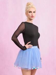 TryMe Rok Pesta Mini Wanita dengan Hiasan Pom-Pom dan Jala - Biru - View 3