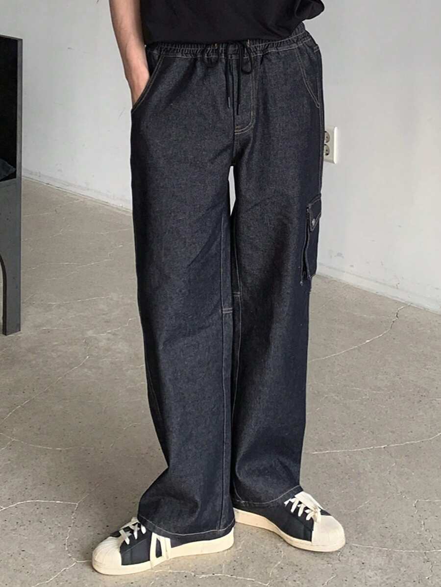 DAZY Quần Jeans Denim Túi Thắt Dây Phía Trước Đơn Giản Cho Nam, Mặc Hàng Ngày - Màu xanh lam - Xem 1