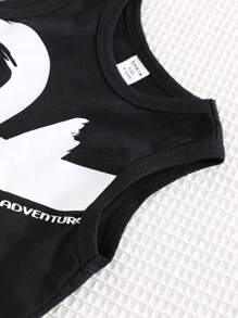 SHEIN Niemowlę Chłopięcy i Dziewczynek Luźny Jednolity Kolor Angielskie Litery Graficzny Bez Rękawów Tank Top, Nadaje Się Do Codziennego Noszenia, Na Zewnątrz, Sport, Sezon Wiosna/Lato