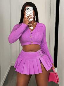 BamGleam Women's Solid Color Front Button Long Sleeve Slim Fit Casual Sweater Fall Cloth For Women - Pink - View 1