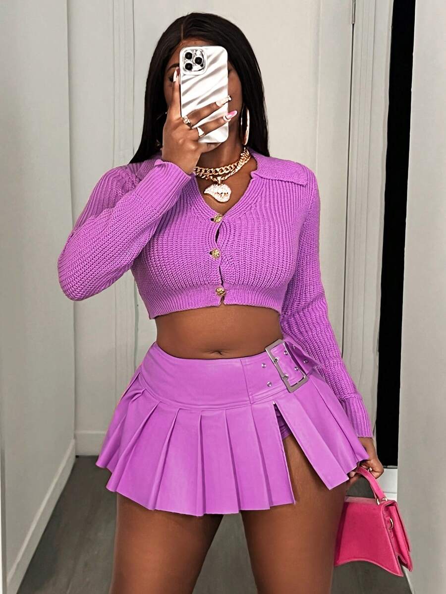 BamGleam Women's Solid Color Front Button Long Sleeve Slim Fit Casual Sweater Fall Cloth For Women - Pink - View 1