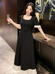 DAZY Women's Colorblock Short Sleeve Dress Prom Dress Sundress Elegant Women Dresses - Black - View 2