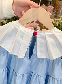 LMoss Kids Gaun Longgar Berenda Kontras Warna Tenun untuk Anak Perempuan LMoss, Cocok untuk Musim Semi dan Musim Panas - Dusty Blue - View 7