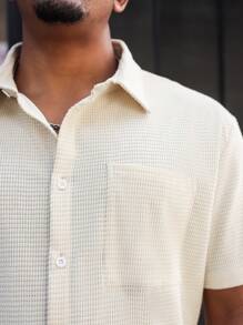 Manfinity Homme Plus Size Men's Casual Versatile Solid Color Short Sleeve Shirt - Apricot - View 5