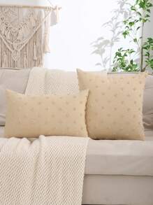 Linen Jacquard Pillow Case, Solid Color For Living Room And Bedroom Decor - Khaki - View 2