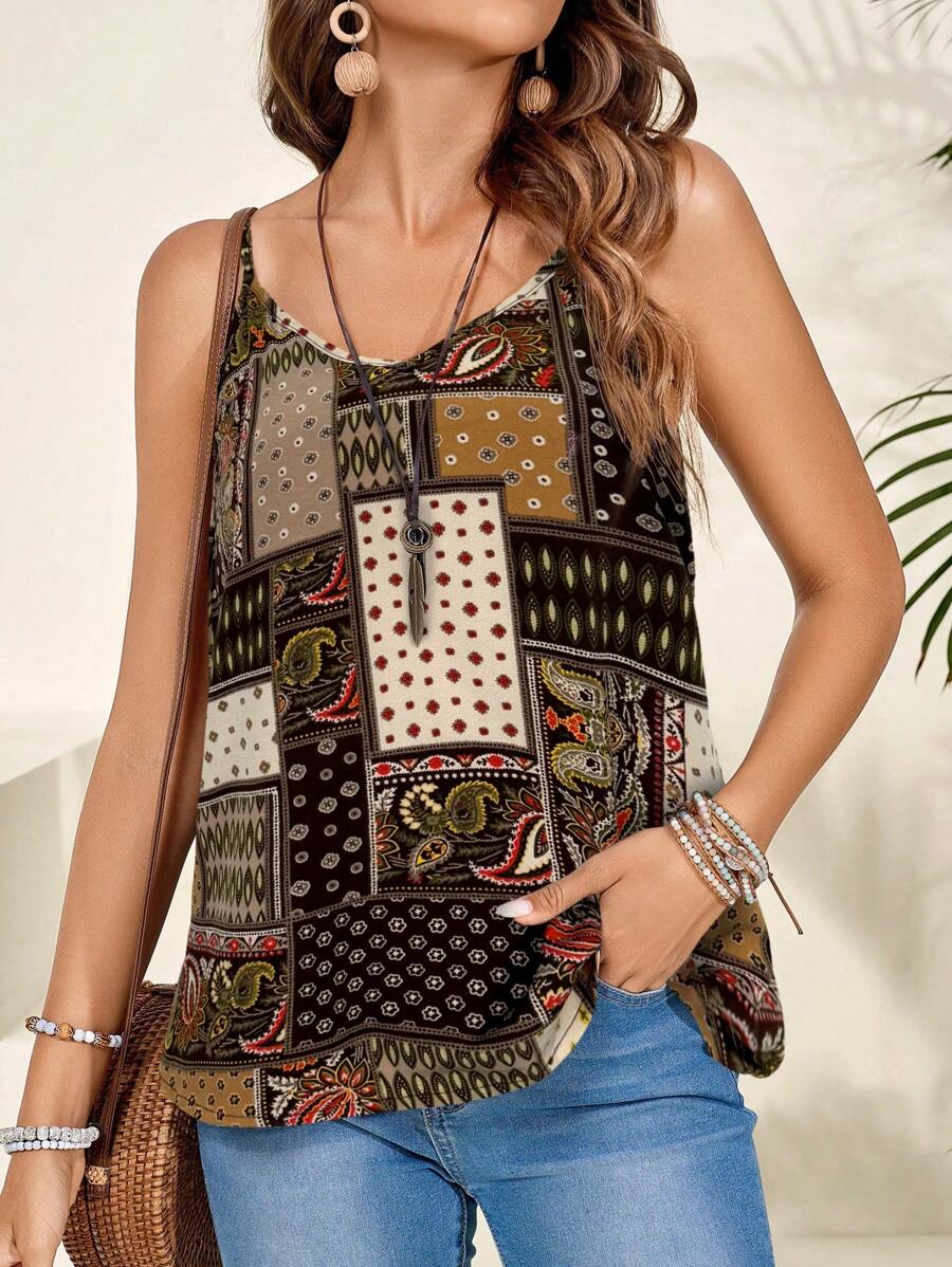 EMERY ROSE 女式夏季休闲波西米亚风背心 - 棕色 - 查看 1