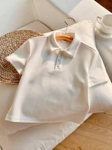 SHEIN Babyboy 可爱百搭白色针织翻领 Polo 衫，夏季 - 彩色 - 查看 7