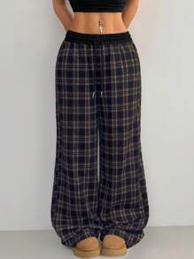 Coolane Women's Casual Loose Checked Wide Leg Pants