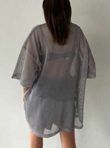 DAZY Camiseta deportiva de manga corta holgada con estampado de números para mujer