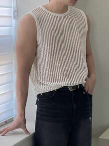 DAZY 夏季男士纯色米色镂空纹理面料休闲背心/马甲