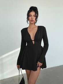 Aloruh Vestido mini sexy de mujer con cuello en V profundo