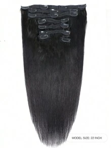 8 Peças Extensão de Cabelo Humano Remy Reta Cor Preta Natural 1B, Densidade de 130%, Cor Preta Natural, Uso Diário para Mulheres com Cabelo Fino, Clipe de Extensão de Cabelo - Natural Black - Visão 2