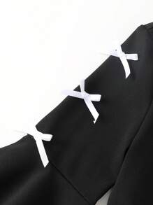 SHEIN Leap Crew Tween 女童蝴蝶结装饰拼色圆领荷叶边袖迷你连衣裙 - 黑與白 - 查看 6