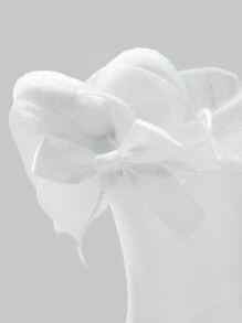 ROMWE Kawaii 1pair Rabbit Ear Design Mid-Calf Socks, Cute Bowknot Glass Stockings For Women, JK Style - White - View 3