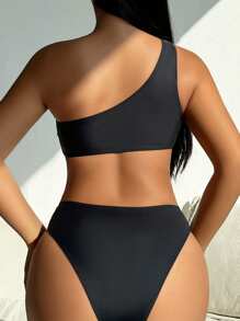 SHEIN Swim 1pc Women Solid Color Sexy Cutout One-Piece Swimsuit With Metal Decor, Spring Break Style
