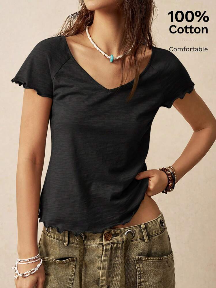 Bohemela Women's Vacation V-Neck Black T-Shirt, Casual Summer - Black - View 1