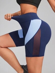 Innovista Women Activewear Color Block Sports Legging Shorts, Breathable Mesh Cut Out & High Elastic Dry Fit Sweater Gym Bottom, High Waist Tummy Control Workout Outfits ,Sculpting Shapewear, Pocket Multi-Use For Training,Fitness Pants, Edgy & Unique Stylish Tracksuit, Cycle,Bike,Running,Cardio,Strength,Weights,Pilates,Yoga,Boxing,Outdoor,Hike,Camping,Trail,Volleyball,Music Festival,Party,Pickleball,Blue,Y2K,Spring Summer Gear,Women Clothes,Easter Women Athletic Shorts Workout Sets Women Shorts Women Athletic Wear Women Athletic Wear Gym Women Sports Shorts - Blue - View 8