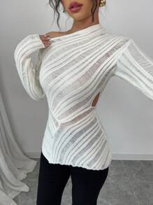 Elenzga Pull tricoté polyvalent à découpe asymétrique, épaule dénudée , printemps/été automne hiver