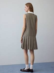 MOTF STUDIO 千鸟格褶饰下摆连衣裙 - 卡其色 - 查看 4