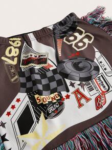 Slaydiva 女士印花流苏包臀复古休闲时尚迷你裙 - 彩色 - 查看 3